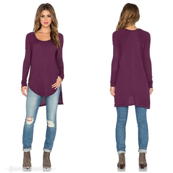 Free People size XS Long Sleeve Purple Shirt Waffle Knit - Picture 1 of 6